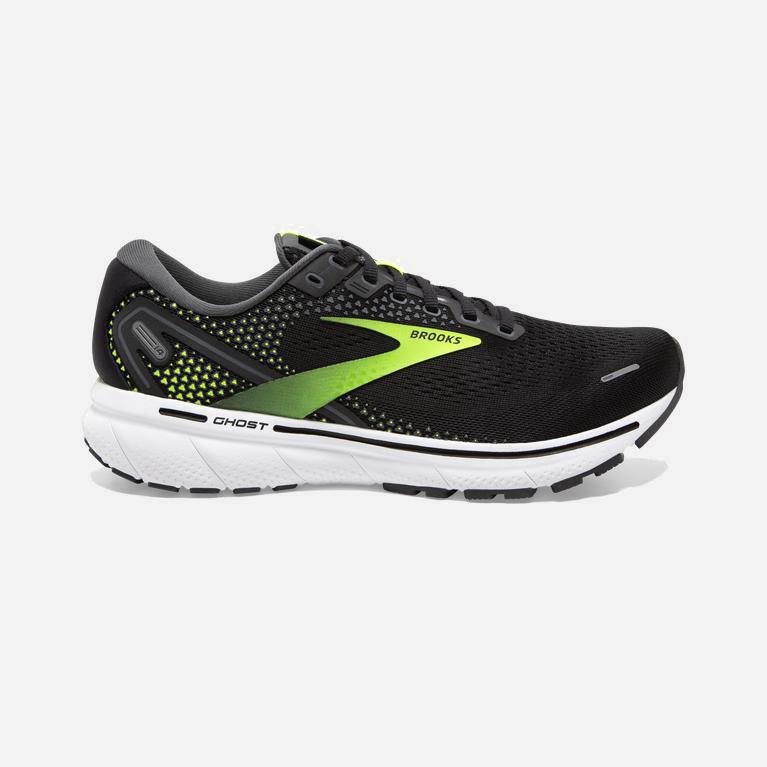 Tenis Brooks Ghost 14 Cushioned - Zapatillas Para Correr En Asfalto Hombre - Negras / Verde Amarillo